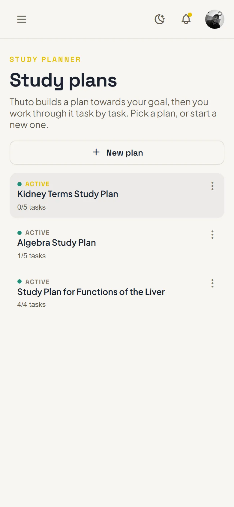 The same study planner on a phone